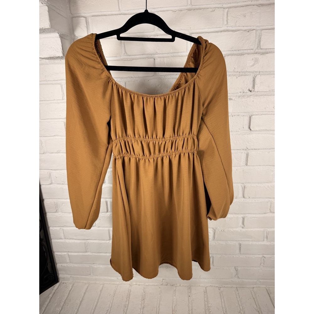 Altar'd State Dress S Brown Long Sleeve Square Neck Boho Babydoll Made USA